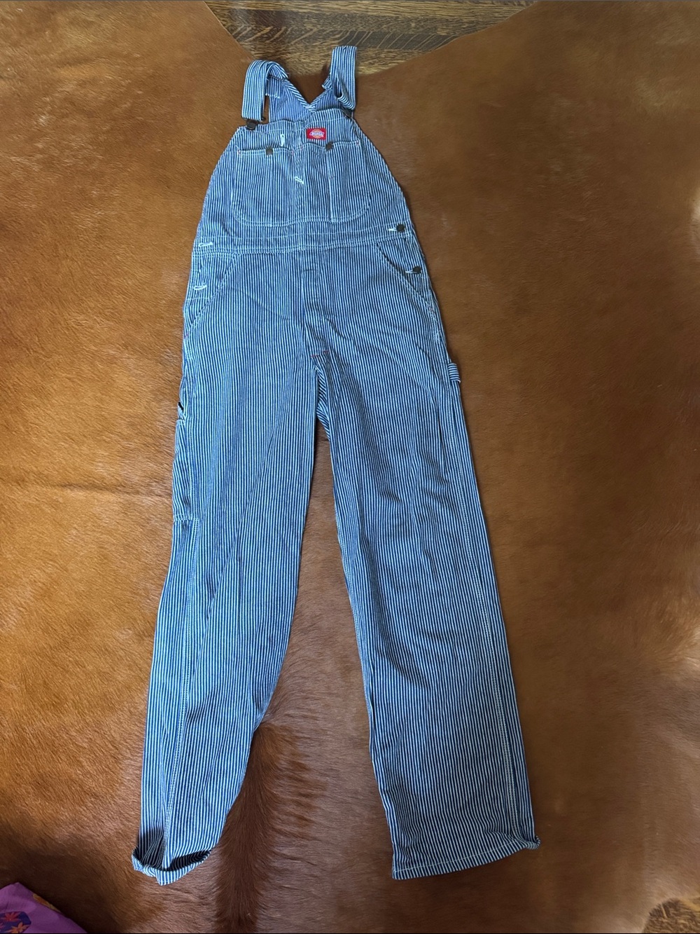Dickies Blue and white striped denim overalls size 32 x 32